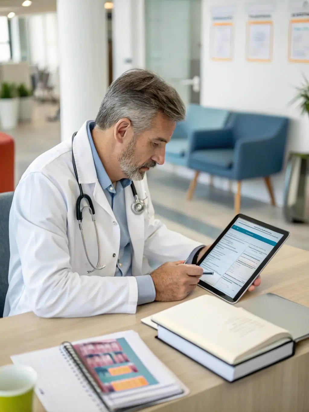 A healthcare provider reviewing a patient's personalized health data on a tablet, highlighting the tailored approach to treatment.